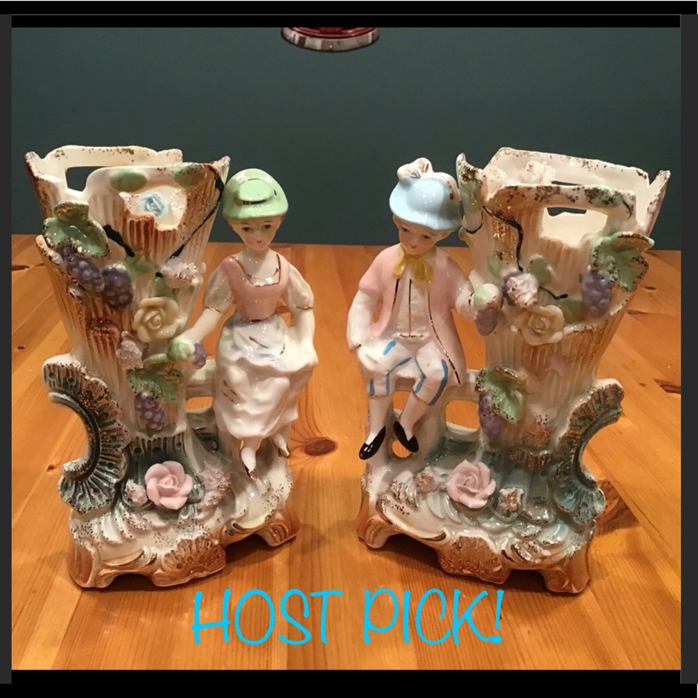 VINTAGE VICTORIAN STYLE VASES CORDEY BRISTOL CAPODIMONTE STYLE SET OF 2